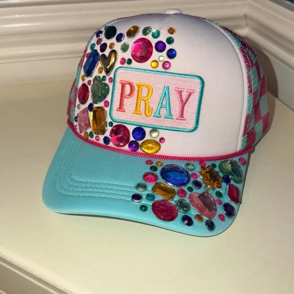 Pray Embellished Trucker Hat with Colorful Gems - Picture 4 of 4